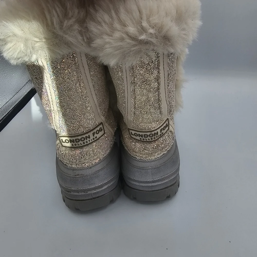 London Fog Girls Collection Winter Boots Sparkly Shine Fur Boots Gray white